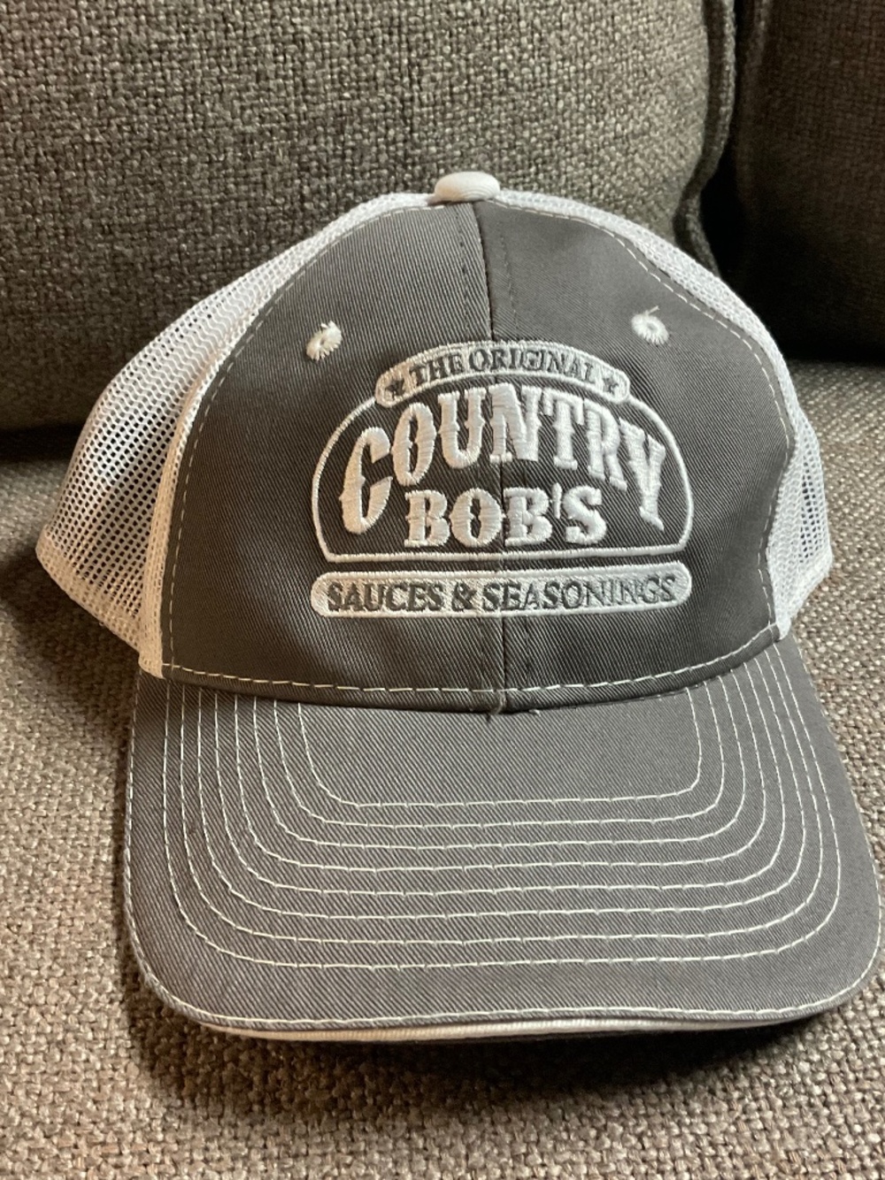 Country Bobs Logo All-Purpose Sauce BBQ White Grey Trucker Hat NEW One-size